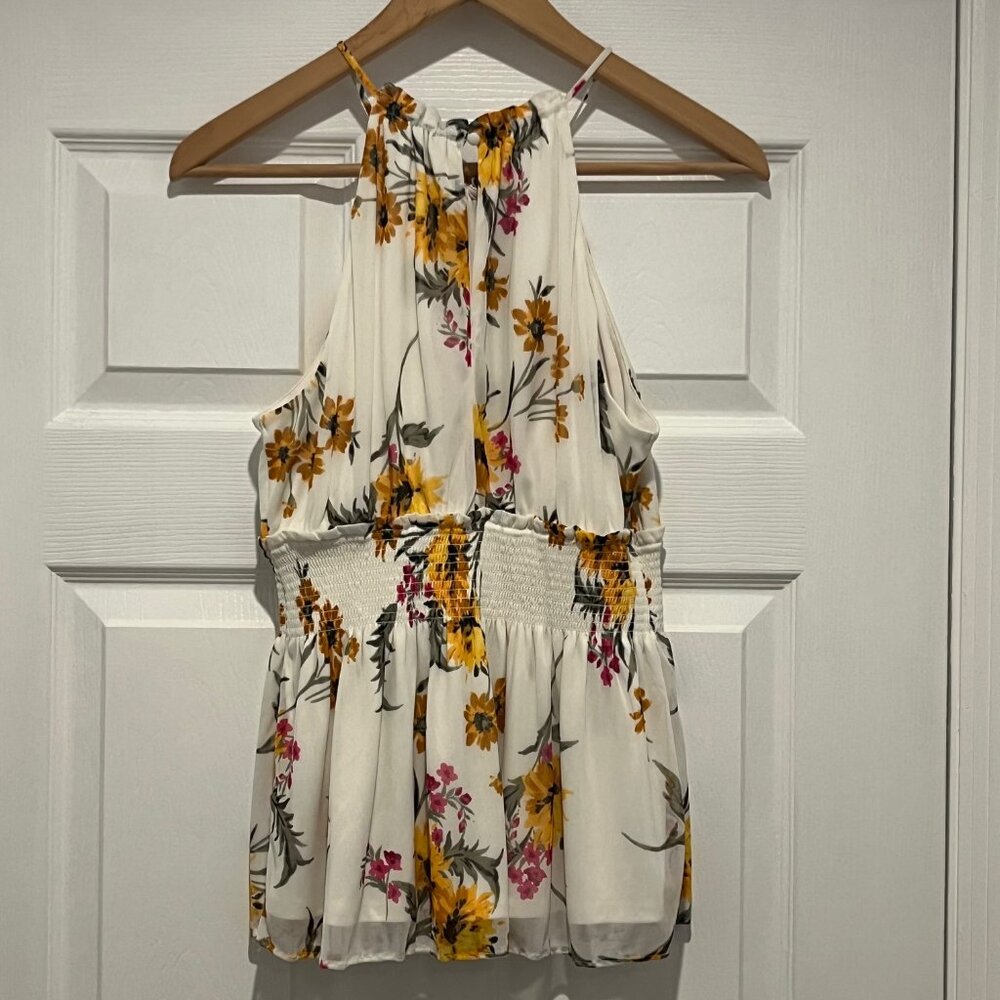 Express Floral Smocked Peplum Halter Top, White/Yellow/Floral - Size S